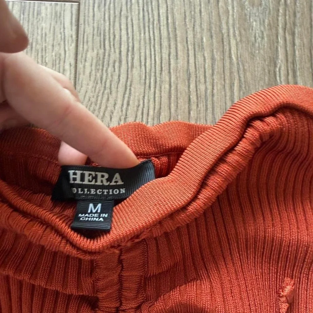 Hera Collection Rust Ribbed Knit Two Piece Set Crop Top & Midi Skirt M - Picture 6 of 6